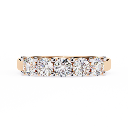 Five-Stone Round Brilliant Diamond Band – Classic Elegance in 925 Sterling Silver, 10K/14K Gold (Rose, White, Yellow), or Platinum – Finora Signature Design