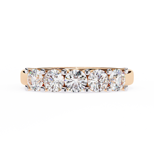 Five-Stone Round Brilliant Diamond Band – Classic Elegance in 925 Sterling Silver, 10K/14K Gold (Rose, White, Yellow), or Platinum – Finora Signature Design