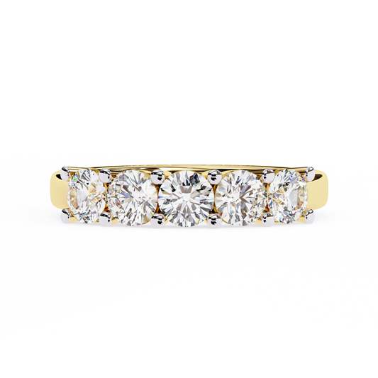 Five-Stone Round Brilliant Diamond Band – Classic Elegance in 925 Sterling Silver, 10K/14K Gold (Rose, White, Yellow), or Platinum – Finora Signature Design
