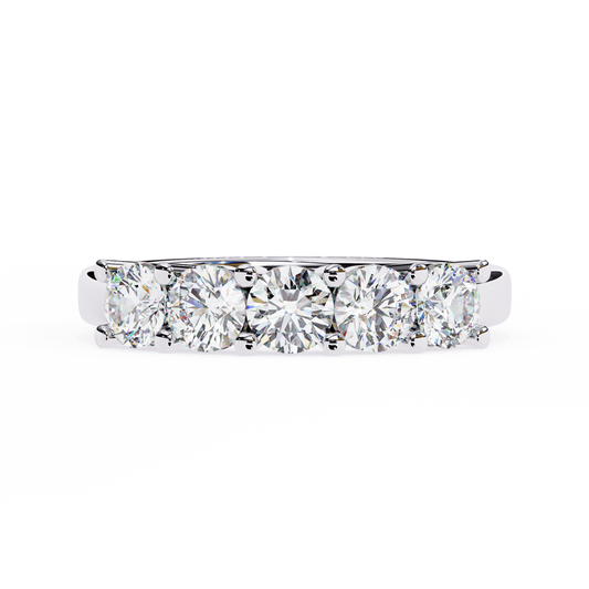 Five-Stone Round Brilliant Diamond Band – Classic Elegance in 925 Sterling Silver, 10K/14K Gold (Rose, White, Yellow), or Platinum – Finora Signature Design