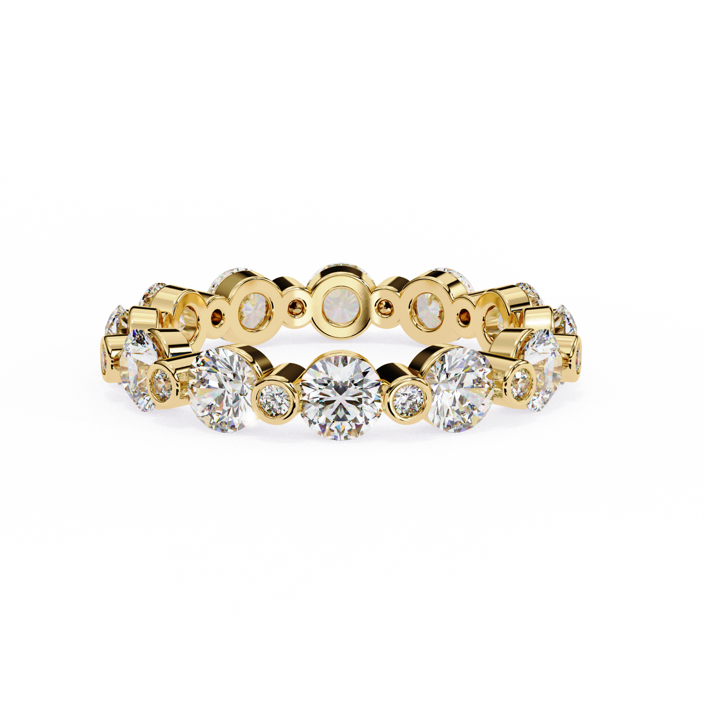 alternating bezel-set diamond eternity band ring in 925 silver, 10k/14k gold (rose/white/yellow), & platinum – finora jewelry