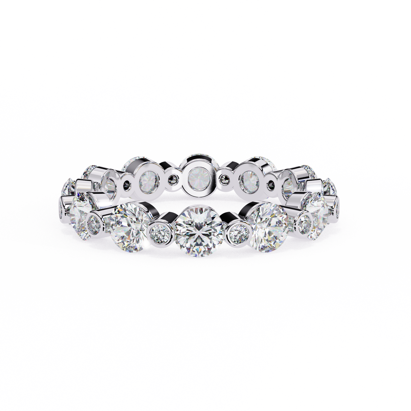 alternating bezel-set diamond eternity band ring in 925 silver, 10k/14k gold (rose/white/yellow), & platinum – finora jewelry
