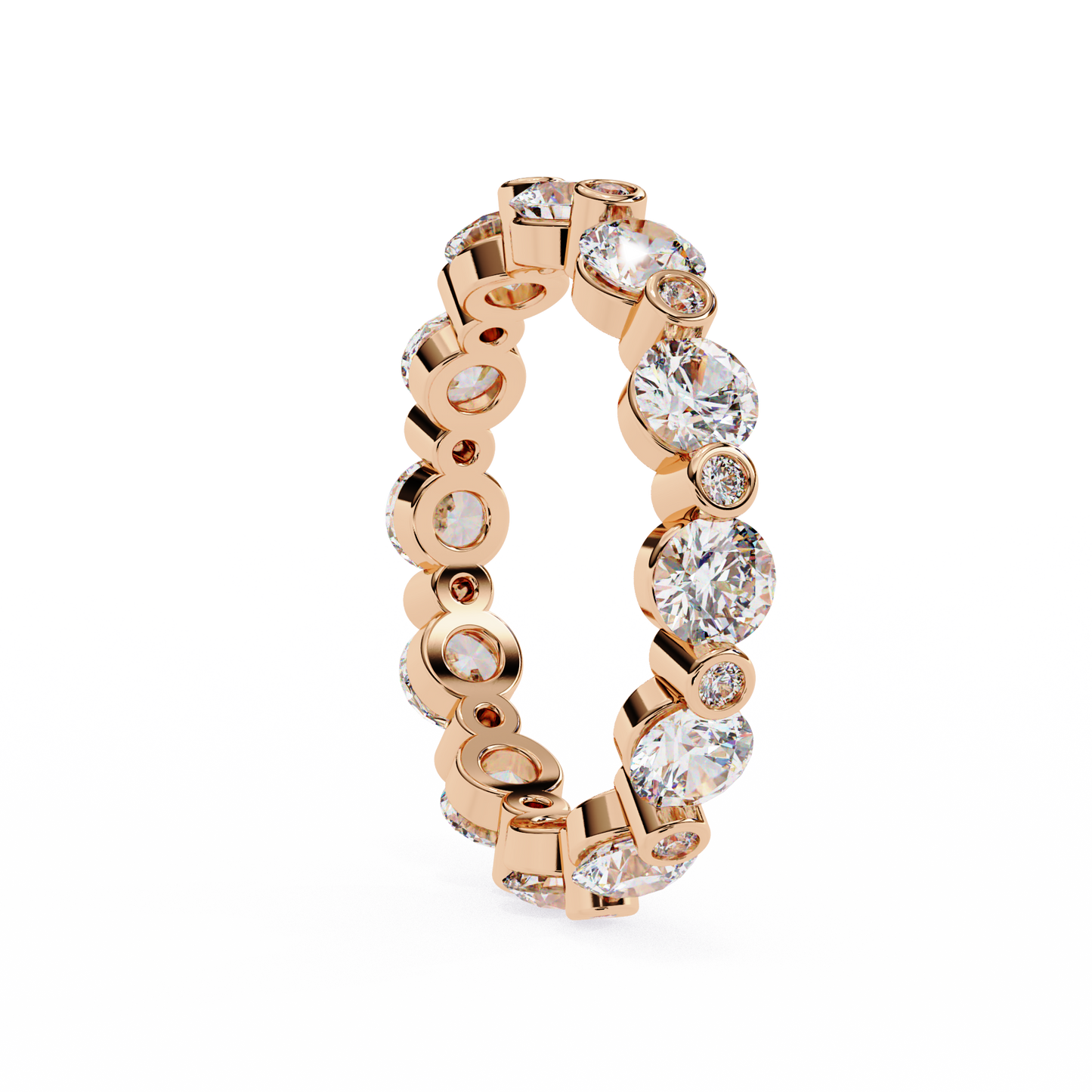 alternating bezel-set diamond eternity band ring in 925 silver, 10k/14k gold (rose/white/yellow), & platinum – finora jewelry
