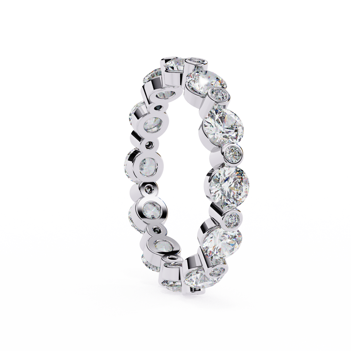 alternating bezel-set diamond eternity band ring in 925 silver, 10k/14k gold (rose/white/yellow), & platinum – finora jewelry