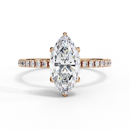 Marquise Cut Moissanite Engagement Ring – 1.41 CT Center – Pavé Band – 925 Silver / 10K & 14K Gold / Platinum | Finora Jewelry
