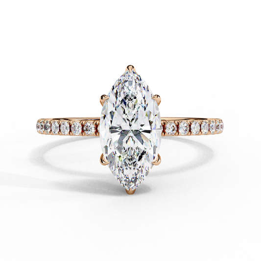 Marquise Cut Moissanite Engagement Ring – 1.41 CT Center – Pavé Band – 925 Silver / 10K & 14K Gold / Platinum | Finora Jewelry