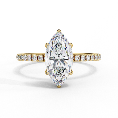 Marquise Cut Moissanite Engagement Ring – 1.41 CT Center – Pavé Band – 925 Silver / 10K & 14K Gold / Platinum | Finora Jewelry