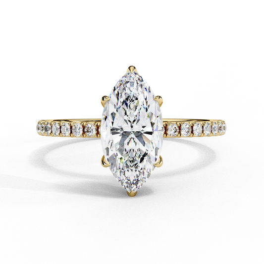 Marquise Cut Moissanite Engagement Ring – 1.41 CT Center – Pavé Band – 925 Silver / 10K & 14K Gold / Platinum | Finora Jewelry