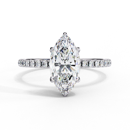 Marquise Cut Moissanite Engagement Ring – 1.41 CT Center – Pavé Band – 925 Silver / 10K & 14K Gold / Platinum | Finora Jewelry
