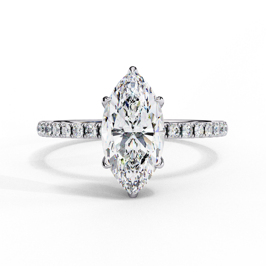 Marquise Cut Moissanite Engagement Ring – 1.41 CT Center – Pavé Band – 925 Silver / 10K & 14K Gold / Platinum | Finora Jewelry