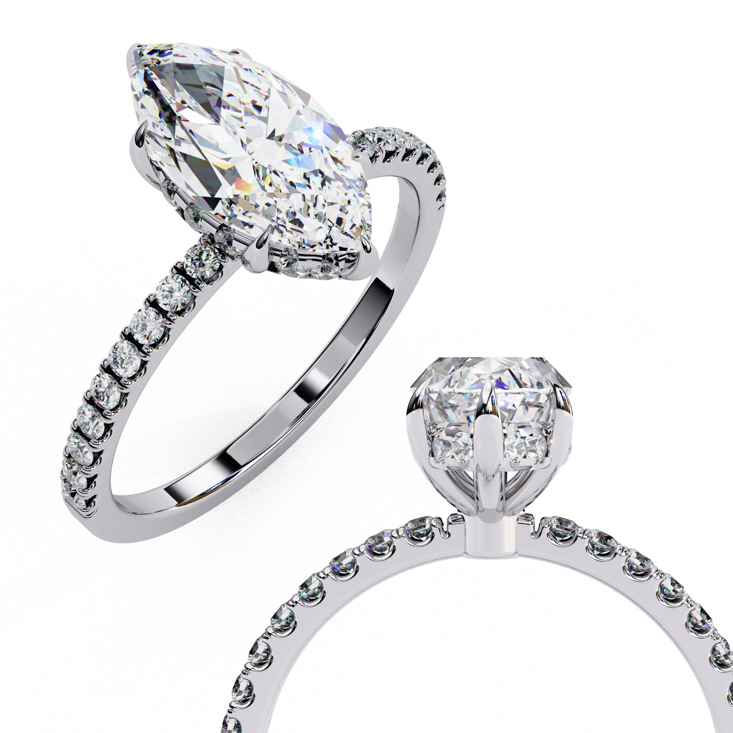 marquise cut moissanite engagement ring – 1.41 ct center – pavé band – 925 silver / 10k & 14k gold / platinum | finora jewelry