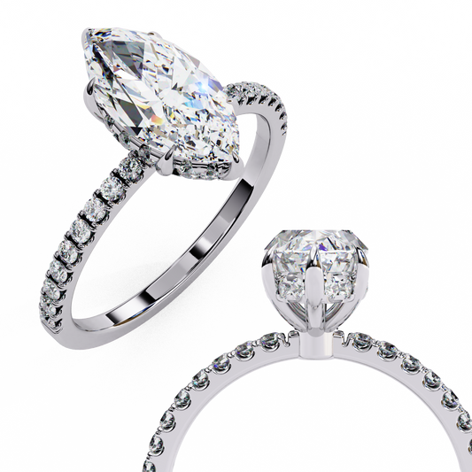 Marquise Cut Moissanite Engagement Ring – 1.41 CT Center – Pavé Band – 925 Silver / 10K & 14K Gold / Platinum | Finora Jewelry