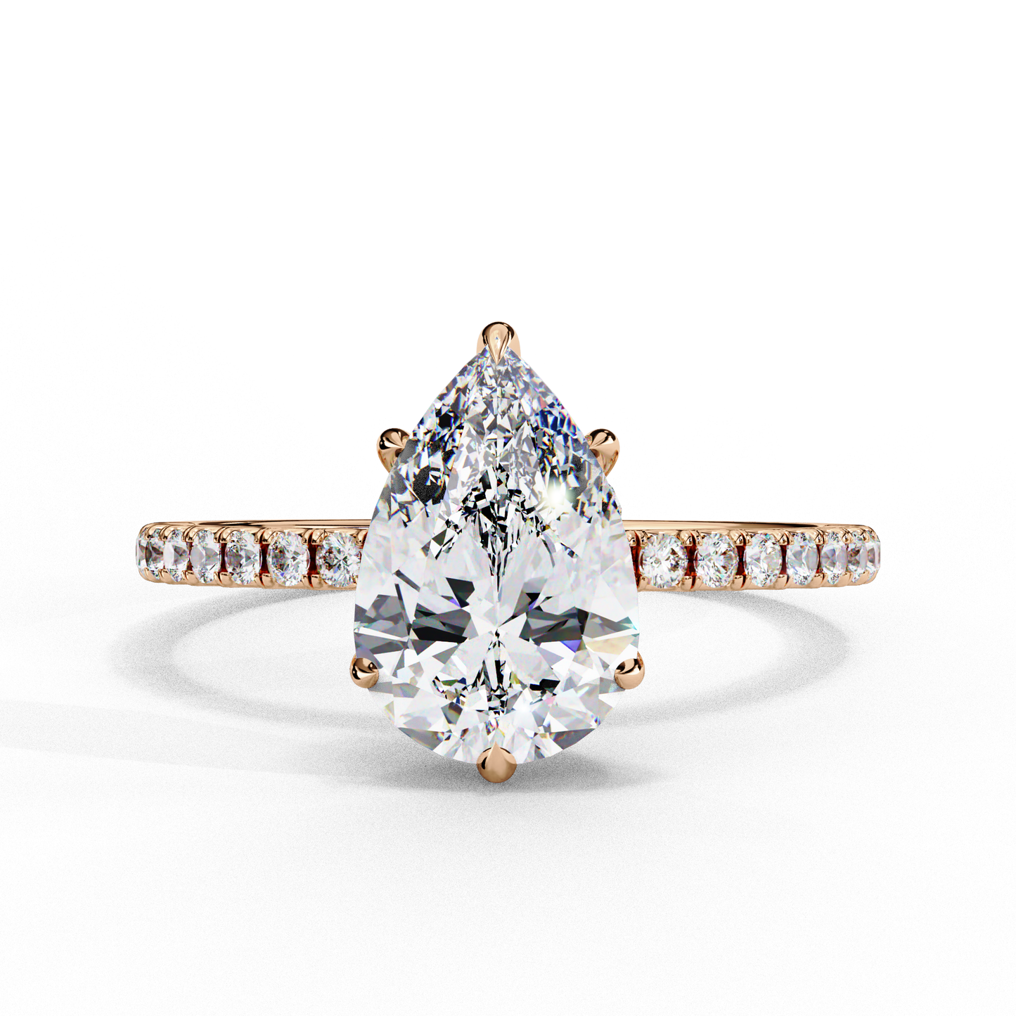 pear cut moissanite engagement ring – pavé band – 925 silver / 10k & 14k gold / platinum | finora jewelry