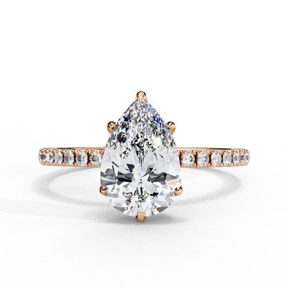 Pear Cut Moissanite Engagement Ring – Pavé Band – 925 Silver / 10K & 14K Gold / Platinum | Finora Jewelry