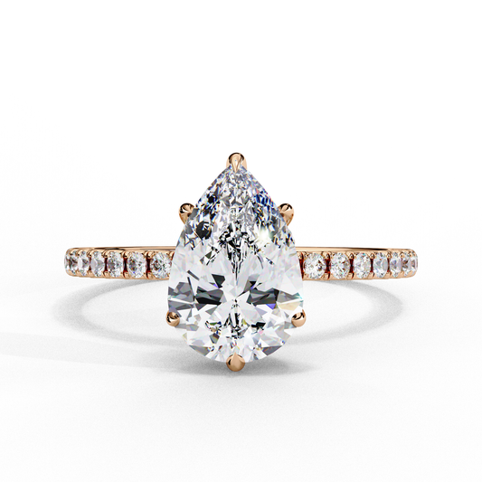 Pear Cut Moissanite Engagement Ring – Pavé Band – 925 Silver / 10K & 14K Gold / Platinum | Finora Jewelry