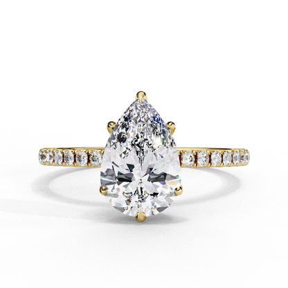 Pear Cut Moissanite Engagement Ring – Pavé Band – 925 Silver / 10K & 14K Gold / Platinum | Finora Jewelry