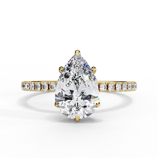 Pear Cut Moissanite Engagement Ring – Pavé Band – 925 Silver / 10K & 14K Gold / Platinum | Finora Jewelry