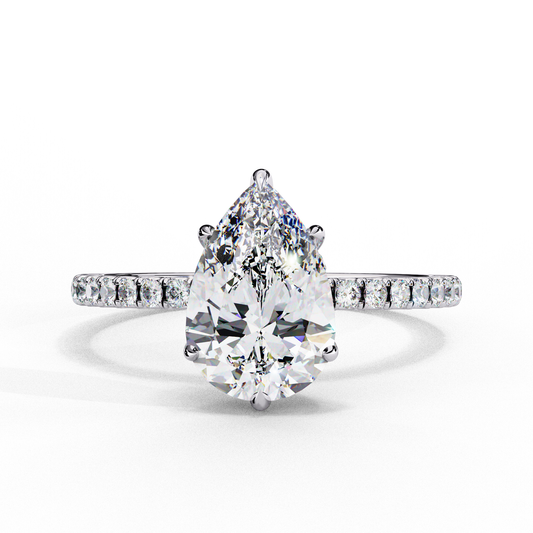 Pear Cut Moissanite Engagement Ring – Pavé Band – 925 Silver / 10K & 14K Gold / Platinum | Finora Jewelry