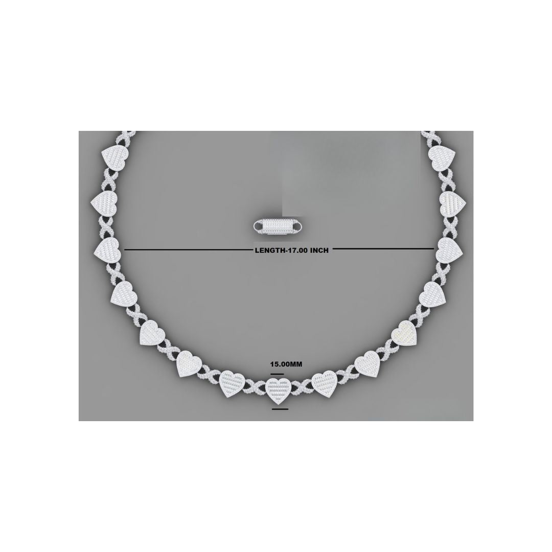 15mm moissanite silver heart xo link chain - iced out valentine choker