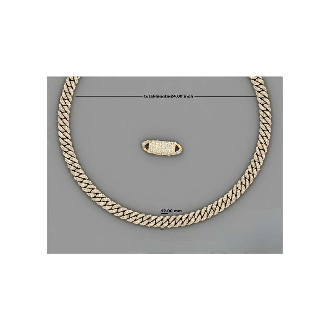 12mm moissanite yellow gold miami cuban link chain - classic iced out neck chain