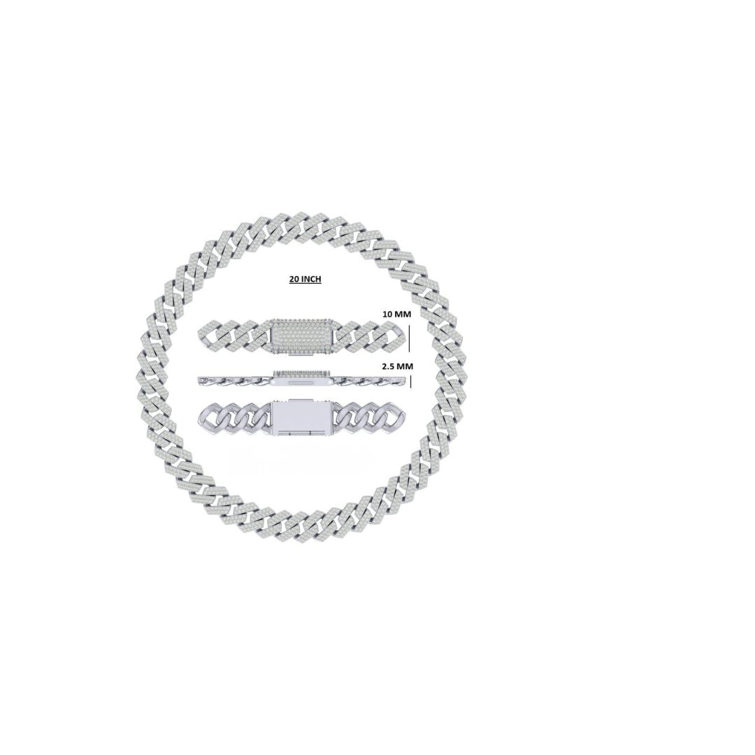 10mm moissanite silver sleek prong cuban link chain - 2.5mm low profile choker