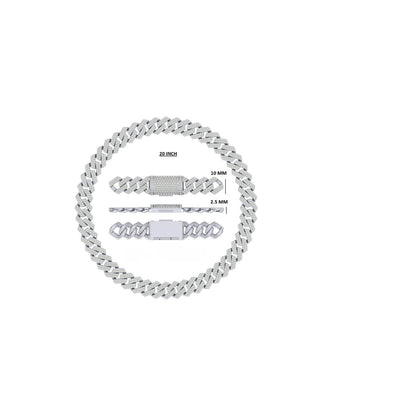 10mm Moissanite Silver Sleek Prong Cuban Link Chain - 2.5mm Low Profile Choker