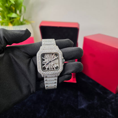 Moissanite Skeleton Watch | 41MM | White | Bust Down