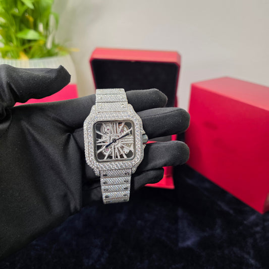 Moissanite Skeleton Watch | 41MM | White | Bust Down