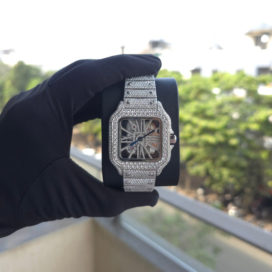 Moissanite Skeleton Watch | 41MM | White | Bust Down