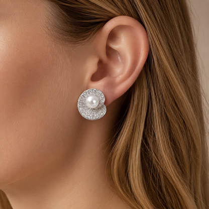 Spiral Shell Pearl  Earrings