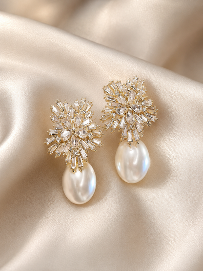 Crystal Burst and Lustrous Pearl Drop Earrings