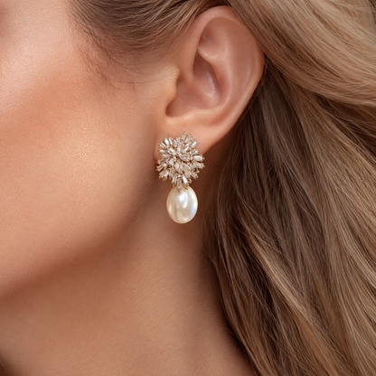 Crystal Burst and Lustrous Pearl Drop Earrings