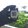 Men’s Iced Out Square Watch | Roman Numeral Dial | Blue Leather Strap