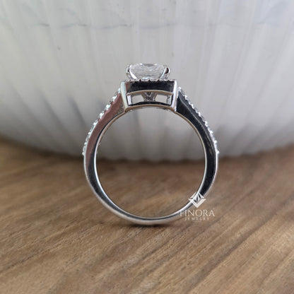 1.50 CT Princess Cut Moissanite Halo Engagement Ring in 925 Silver / 10K & 14K Gold