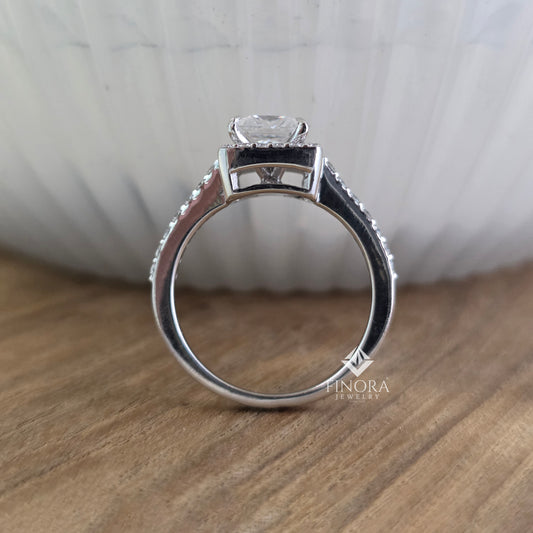 1.50 CT Princess Cut Moissanite Halo Engagement Ring in 925 Silver / 10K & 14K Gold