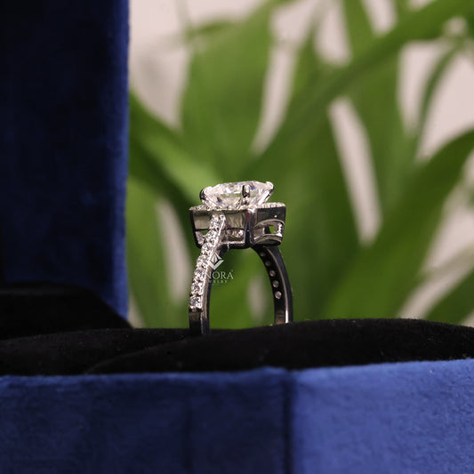 1.50 CT Princess Cut Moissanite Halo Engagement Ring in 925 Silver / 10K & 14K Gold