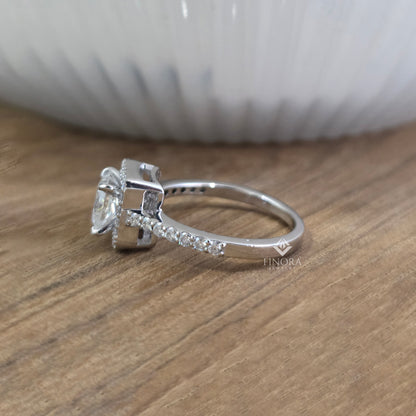1.50 CT Princess Cut Moissanite Halo Engagement Ring in 925 Silver / 10K & 14K Gold