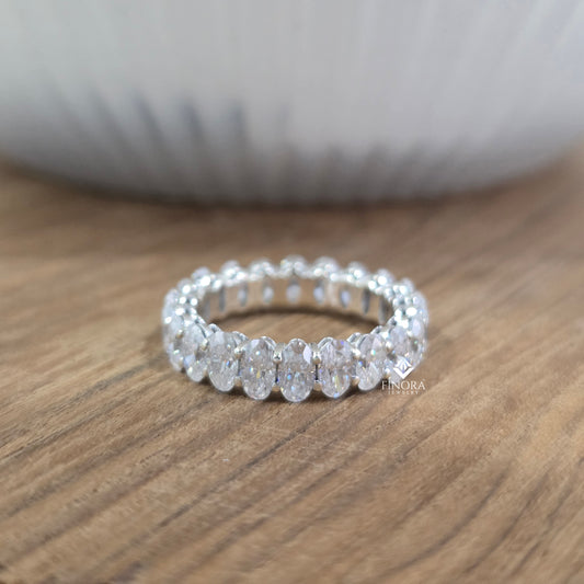 Oval Cut Moissanite Eternity Wedding Band in 925 Sterling Silver / 10K & 14K Gold