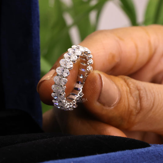 Oval Cut Moissanite Eternity Band Ring | 5×3 MM Colorless VVS | 925 Silver, 10K & 14K Gold