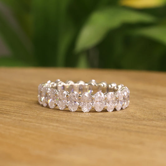 Oval Cut Moissanite Eternity Band Ring | 5×3 MM Colorless VVS | 925 Silver, 10K & 14K Gold