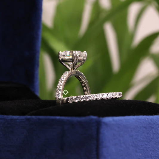 Cushion Square Cut Moissanite Engagement Ring with Pavé Band | 2.65 CT Colorless VVS | 925 Silver, 10K & 14K Gold