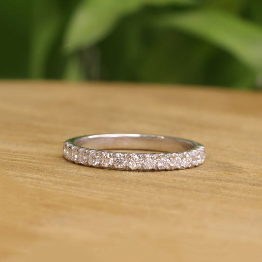 Round Cut Moissanite Wedding Band | Half Eternity Band | 0.45 CT Colorless VVS | 925 Silver, 10K & 14K Gold