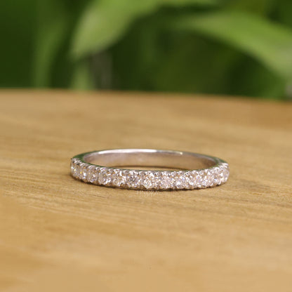 Round Cut Moissanite Pavé Wedding Band in 925 Sterling Silver / 10K & 14K Gold