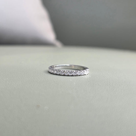 Round Cut Moissanite Pavé Wedding Band in 925 Sterling Silver / 10K & 14K Gold