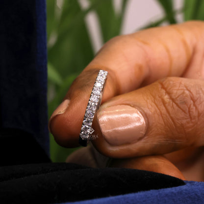 Round Cut Moissanite Wedding Band | Half Eternity Band | 0.45 CT Colorless VVS | 925 Silver, 10K & 14K Gold