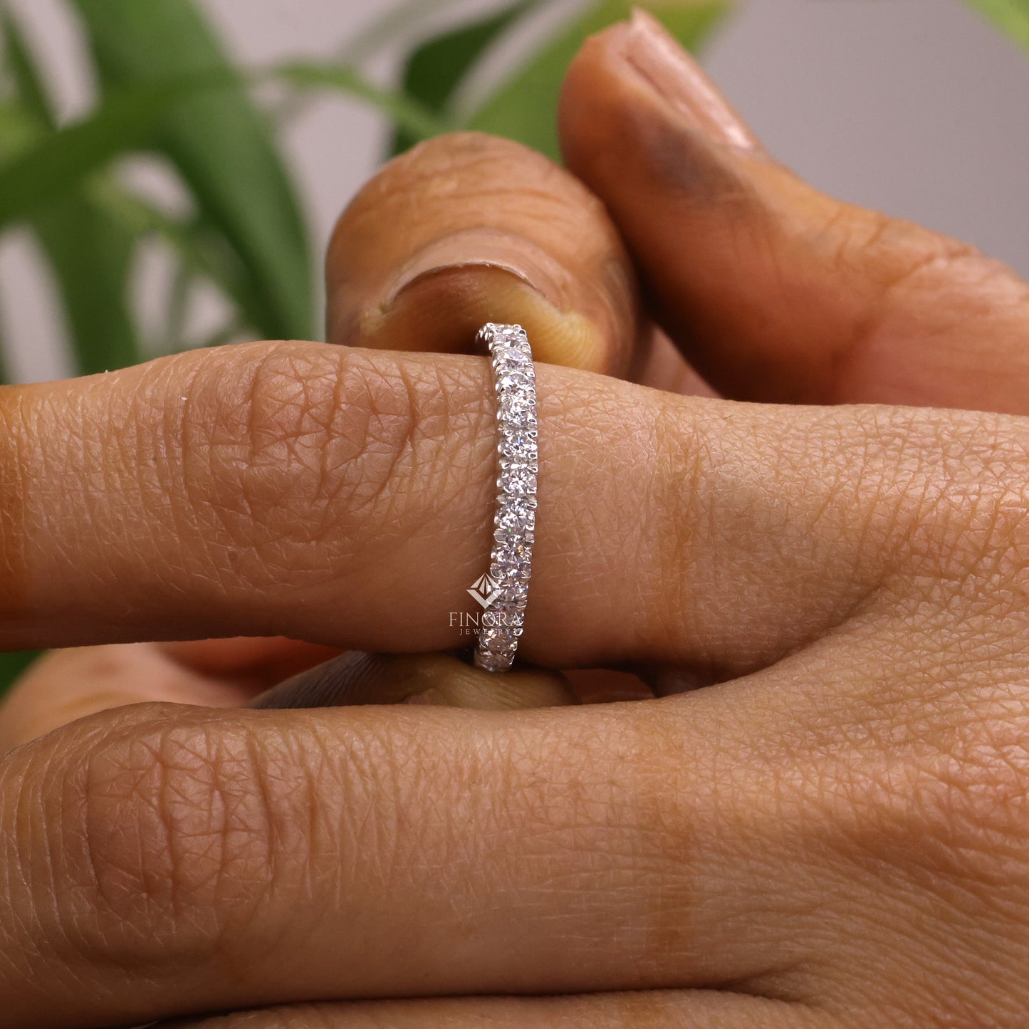 round cut moissanite wedding band | half eternity band | 0.45 ct colorless vvs | 925 silver, 10k & 14k gold