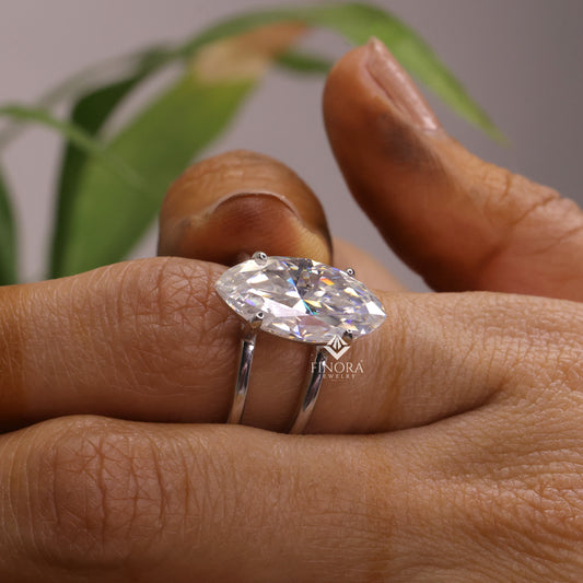 Marquise Cut Moissanite Solitaire Engagement Ring 4.94 CT in 925 Sterling Silver / 10K & 14K Gold