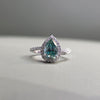 Cyan Blue Pear Cut Moissanite Halo Engagement Ring 2.30 CT in 925 Silver / 10K & 14K Gold