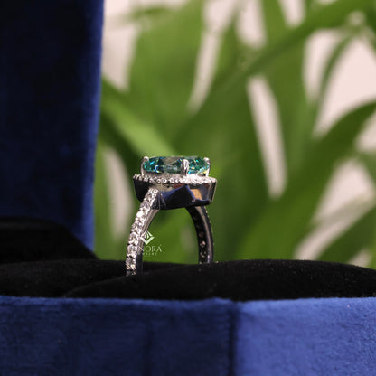 Cyan Blue Pear Cut Moissanite Halo Engagement Ring 2.30 CT in 925 Silver / 10K & 14K Gold