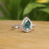 Cyan Blue Pear Cut Moissanite Halo Engagement Ring 2.30 CT in 925 Silver / 10K & 14K Gold